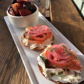 Gluten-free bagel with cream cheese and salmon from Powerplant Superfood Cafe